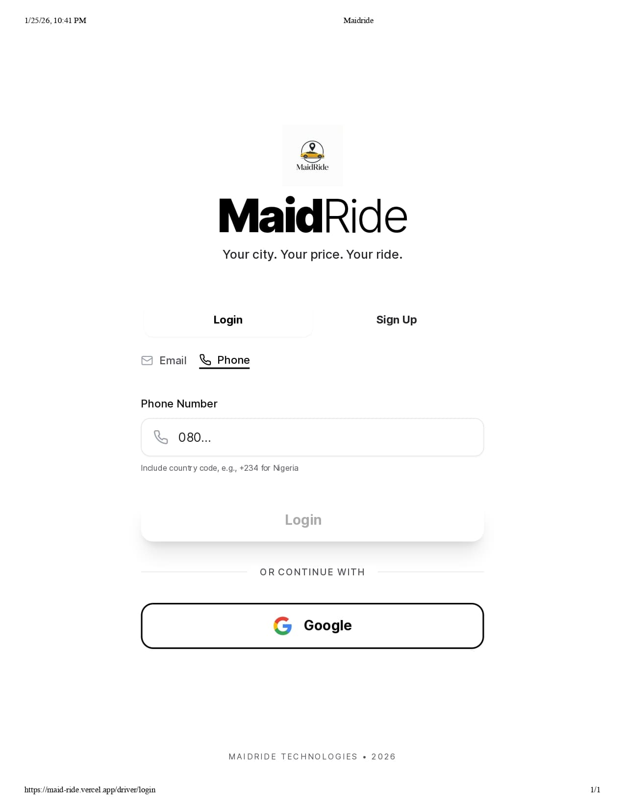 Maidride App